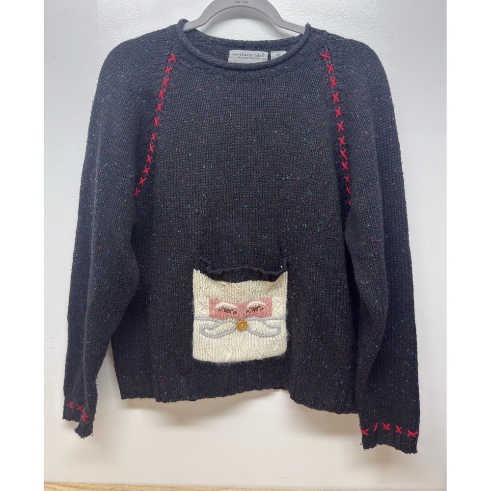 Vintage Northern Isles Sweater Women's Small Pouch‎ Print Wool Granny Core #8
